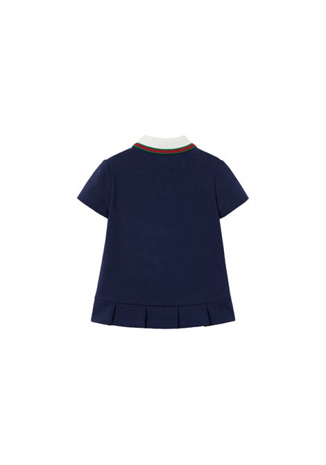 Abito In Jersey Di Cotone Blu Scuro Con Nastro Web GUCCI KIDS | 767938-XJF824681